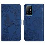 For OPPO F19 Pro+ Skin Feel Butterfly Peony Embossed Leather Phone Case(Blue)