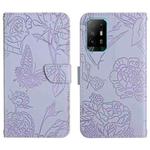 For OPPO F19 Pro+ Skin Feel Butterfly Peony Embossed Leather Phone Case(Purple)
