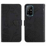 For OPPO F19 Pro+ Skin Feel Butterfly Peony Embossed Leather Phone Case(Black)