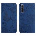 For OPPO Reno3 Pro Skin Feel Butterfly Peony Embossed Leather Phone Case(Blue)