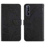 For OPPO Reno3 Pro Skin Feel Butterfly Peony Embossed Leather Phone Case(Black)