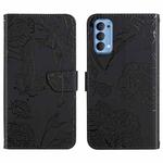 For OPPO Reno4 5G Skin Feel Butterfly Peony Embossed Leather Phone Case(Black)