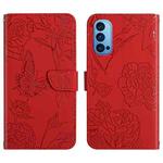 For OPPO Reno4 Pro Skin Feel Butterfly Peony Embossed Leather Phone Case(Red)