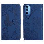 For OPPO Reno4 Pro Skin Feel Butterfly Peony Embossed Leather Phone Case(Blue)