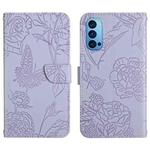 For OPPO Reno4 Pro Skin Feel Butterfly Peony Embossed Leather Phone Case(Purple)