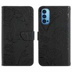 For OPPO Reno4 Pro Skin Feel Butterfly Peony Embossed Leather Phone Case(Black)