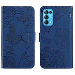 For OPPO Reno5 4G Skin Feel Butterfly Peony Embossed Leather Phone Case(Blue)