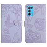 For OPPO Reno5 4G Skin Feel Butterfly Peony Embossed Leather Phone Case(Purple)