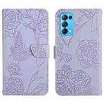 For OPPO Reno5 5G Skin Feel Butterfly Peony Embossed Leather Phone Case(Purple)