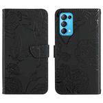 For OPPO Reno5 5G Skin Feel Butterfly Peony Embossed Leather Phone Case(Black)