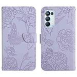 For OPPO Reno5 Pro 5G Skin Feel Butterfly Peony Embossed Leather Phone Case(Purple)