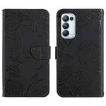 For OPPO Reno5 Pro 5G Skin Feel Butterfly Peony Embossed Leather Phone Case(Black)