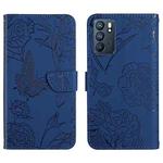 For OPPO Reno6 5G Skin Feel Butterfly Peony Embossed Leather Phone Case(Blue)