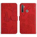 For OPPO Realme 5 Skin Feel Butterfly Peony Embossed Leather Phone Case(Red)