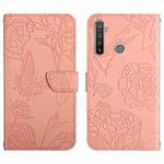 For OPPO Realme 5 Skin Feel Butterfly Peony Embossed Leather Phone Case(Pink)