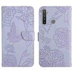 For OPPO Realme 5 Skin Feel Butterfly Peony Embossed Leather Phone Case(Purple)