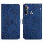 For OPPO Realme 5 Pro Skin Feel Butterfly Peony Embossed Leather Phone Case(Blue)