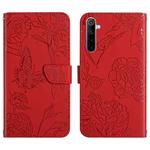 For OPPO Realme 6 Skin Feel Butterfly Peony Embossed Leather Phone Case(Red)