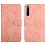 For OPPO Realme 6 Skin Feel Butterfly Peony Embossed Leather Phone Case(Pink)