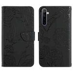 For OPPO Realme 6 Skin Feel Butterfly Peony Embossed Leather Phone Case(Black)