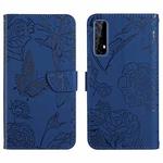 For OPPO Realme 7 Skin Feel Butterfly Peony Embossed Leather Phone Case(Blue)