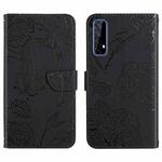 For OPPO Realme 7 Skin Feel Butterfly Peony Embossed Leather Phone Case(Black)