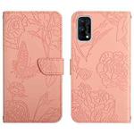 For OPPO Realme 7 Pro Skin Feel Butterfly Peony Embossed Leather Phone Case(Pink)