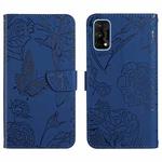 For OPPO Realme 7 Pro Skin Feel Butterfly Peony Embossed Leather Phone Case(Blue)