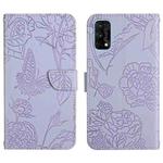 For OPPO Realme 7 Pro Skin Feel Butterfly Peony Embossed Leather Phone Case(Purple)