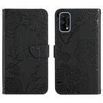 For OPPO Realme 7 Pro Skin Feel Butterfly Peony Embossed Leather Phone Case(Black)