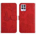For OPPO Realme 8i Skin Feel Butterfly Peony Embossed Leather Phone Case(Red)