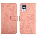 For OPPO Realme 8i Skin Feel Butterfly Peony Embossed Leather Phone Case(Pink)