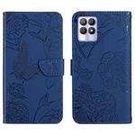 For OPPO Realme 8i Skin Feel Butterfly Peony Embossed Leather Phone Case(Blue)