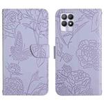 For OPPO Realme 8i Skin Feel Butterfly Peony Embossed Leather Phone Case(Purple)