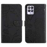 For OPPO Realme 8i Skin Feel Butterfly Peony Embossed Leather Phone Case(Black)
