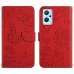 For OPPO Realme 9i Skin Feel Butterfly Peony Embossed Leather Phone Case(Red)