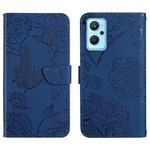 For OPPO Realme 9i Skin Feel Butterfly Peony Embossed Leather Phone Case(Blue)