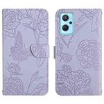 For OPPO Realme 9i Skin Feel Butterfly Peony Embossed Leather Phone Case(Purple)