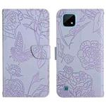 For OPPO Realme C11 Skin Feel Butterfly Peony Embossed Leather Phone Case(Purple)
