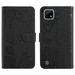 For OPPO Realme C11 Skin Feel Butterfly Peony Embossed Leather Phone Case(Black)