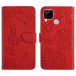 For OPPO Realme C15 / C12 Skin Feel Butterfly Peony Embossed Leather Phone Case(Red)