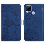 For OPPO Realme C15 / C12 Skin Feel Butterfly Peony Embossed Leather Phone Case(Blue)