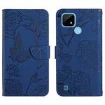 For OPPO Realme C20 / C21 Skin Feel Butterfly Peony Embossed Leather Phone Case(Blue)