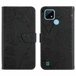 For OPPO Realme C20 / C21 Skin Feel Butterfly Peony Embossed Leather Phone Case(Black)