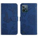 For OPPO Realme C31 Skin Feel Butterfly Peony Embossed Leather Phone Case(Blue)