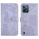 For OPPO Realme C31 Skin Feel Butterfly Peony Embossed Leather Phone Case(Purple)