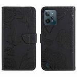 For OPPO Realme C31 Skin Feel Butterfly Peony Embossed Leather Phone Case(Black)