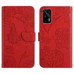 For OPPO Realme GT Skin Feel Butterfly Peony Embossed Leather Phone Case(Red)