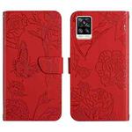 For vivo S7 / V20 Pro Skin Feel Butterfly Peony Embossed Leather Phone Case(Red)