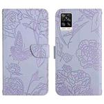 For vivo S7 / V20 Pro Skin Feel Butterfly Peony Embossed Leather Phone Case(Purple)
